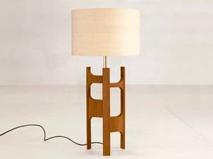 X + L 03 - Handmade table lamp in teak and silk _ Phantom Hands